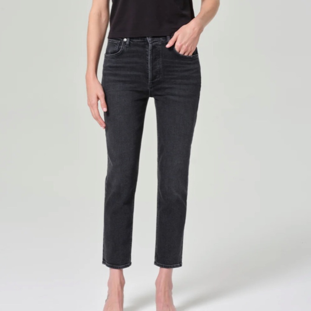 AGOLDE Riley High Rise Straight Leg Crop Jeans in Panoramic Button Fly